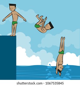Pool diver cartoon