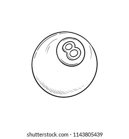 Pool eight ball hand drawn outline doodle icon. Billiard competition, sport app, pool game concept. Vector sketch illustration for print, web, mobile and infographics on white background.