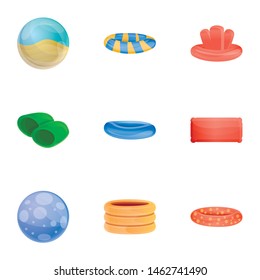 Pool equipment icon set. Cartoon set of 9 pool equipment vector icons for web design isolated on white background