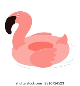 Pool float, flamingo float illustration, isolated. Cartoon hand drawn flat style design. Summer holidays, vacations, outdoors, beach activity, pool party, seasonal element