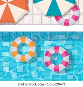 pool with floats and umbrellas top view design, Summer vacation and tropical theme Vector illustration