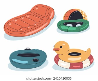 Pool floats vector cartoon set isolated on a white background.