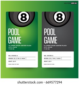 Pool Game 8 Ball Event Ticket Card Design With Seat and Venue Details