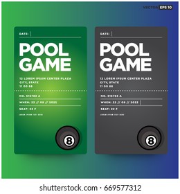 Pool Game 8 Ball Event Ticket Card Design With Seat and Venue Details