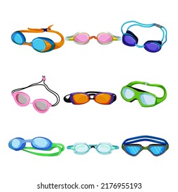 pool goggles set cartoon. swim water glasses, summer swimmer, child fun, diving people underwater equipment pool goggles vector illustration - Shutterstock ID 2176955193
