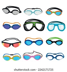 pool goggles set cartoon. swim water glasses, summer swimmer, child fun, diving people underwater equipment pool goggles vector illustration.