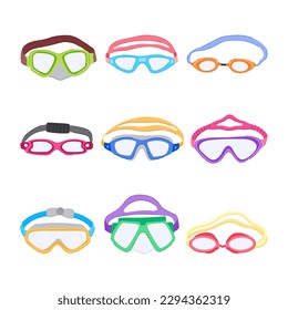 pool goggles set cartoon. water summer, swim swimmer, glasses underwater, fun people pool goggles sign. isolated symbol vector illustration