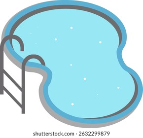 The pool icon. A circular pool with a view from above. Swimming area in the water with a ladder. Water with bubbles. A vector image isolated on a white background.