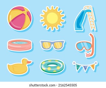 pool icon collection on blue background
