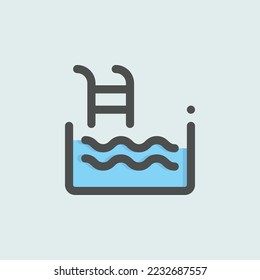  icono del pool, icono aislado del contorno de hotel de color azul claro, perfecto para sitio web, blog, logo, diseño gráfico, medios sociales, interfaz de usuario, aplicación móvil