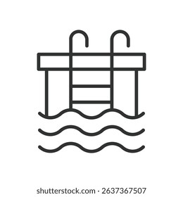 Pool, icon in line design. Pool, swimming pool, water, summer pools, backyard pools, outdoor pools, pools icon on white background vector. Pool editable stroke icon