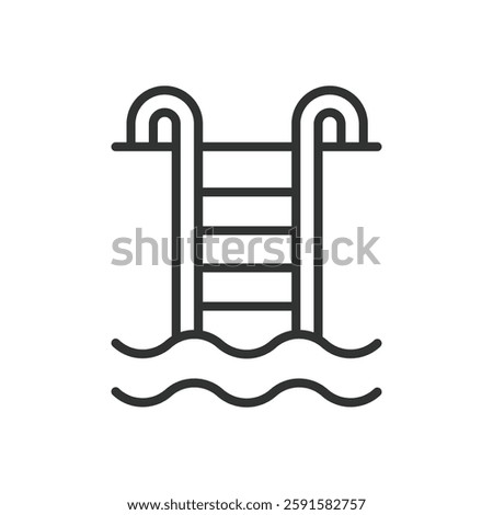 Pool, icon in line design. Pool, swimming, water, ladder, diving, recreation, relaxation, aquatic on white background vector. Pool editable stroke icon
