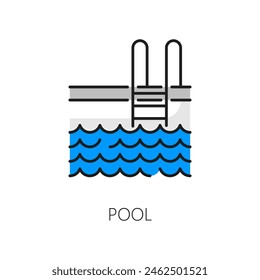 Pool icon for real estate or house rent amenity and apartments facility, vector color line. Real estate mortgage, insurance and sale outline icon of swimming pool for residential property construction