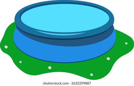 The pool icon. Round inflatable pool with water. Bathing area. Water with bubbles. A vector image isolated on a white background.
