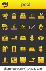 pool icon set. 26 filled pool icons.  Simple modern icons about  - Snorkel, Inflatable, Flippers, Swim, Swimming pool, Mortgage, Spa, Swimming, Swimsuit, Lifeguard, Rubber ring