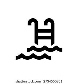 Icono de la piscina línea simple. Olas de agua y escalera