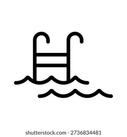 Pool icon simple line. Water waves and ladder