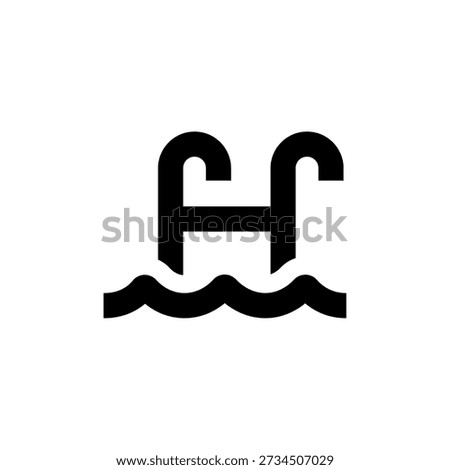 Pool icon simple line. Water waves and ladder