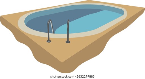 The pool icon. A swimming pool with a ladder. Bathing area. Water with bubbles. A vector image isolated on a white background.