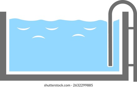 El icono de la piscina. Una piscina con una escalera en el interior. Vista lateral. Una zona de baño en el agua. Agua con olas. Una Imagen de Vector aislada sobre un fondo blanco.