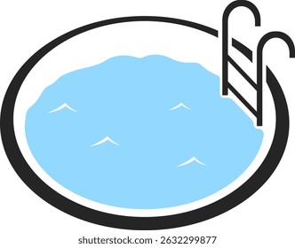 El icono de la piscina. Una piscina de agua con una escalera en el interior para el descenso. Una zona de baño en el agua. Agua con olas. Una Imagen de Vector aislada sobre un fondo blanco..