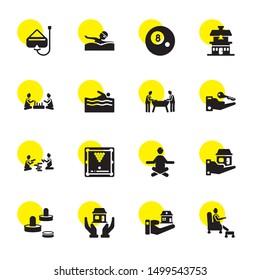 pool icons. Editable 16 pool icons. Included icons such as Relax, Mortgage, Air hockey, Real estate, Billiard, Board games, Property, Swimming, Pool. pool trendy icons for web.