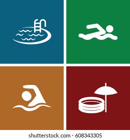 Pool icons set. set of 4 pool filled icons such as swimming