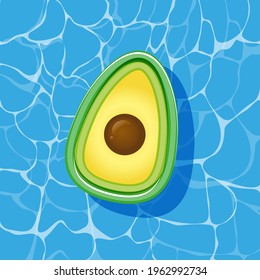 Pool infantable avocado mattress place on water texture. Summer beach element vector illustration in a cartoon flat style isolated on white background.