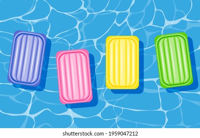 Pool infantable mattress set in a water vector illustration in a cartoon flat style isolated on white background. Summer beach elements.