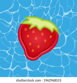 Pool infantable strawberry mattress place on water texture. Summer beach element vector illustration in a cartoon flat style isolated on white background.