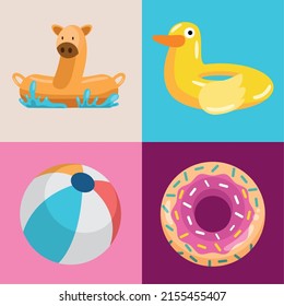 pool inflatables four set icons