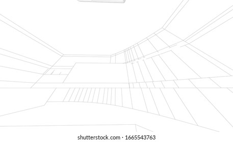 
Pool interior in hypertrophied perspective, graphic flow