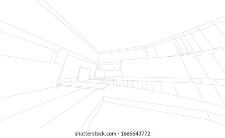 
Pool interior in hypertrophied perspective, graphic flow