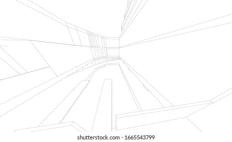 
Pool interior in hypertrophied perspective, graphic flow