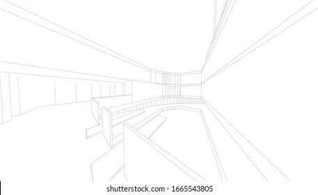 
Pool interior in hypertrophied perspective, graphic flow