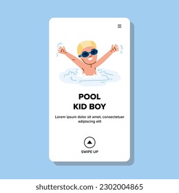 vector del niño del pool. diversión de verano, agua infantil, salpicaduras de ocio, lindo feliz, salto joven piscina niño web de niños dibujos animados