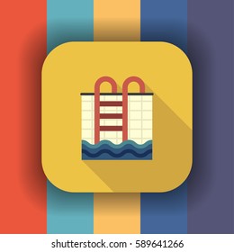 pool ladder flat icon with long shadow, vector illustration