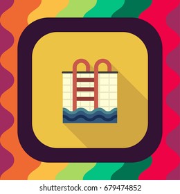 pool ladder flat icon with long shadow, vector illustration