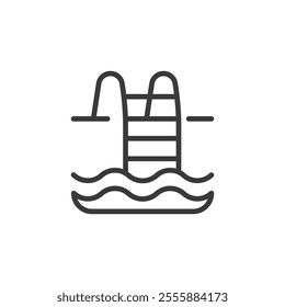 Pool ladder, icon in line design. Pool, ladder, swimming, steps, access, water, design on white background vector. Pool ladder editable stroke icon