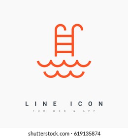 Pool ladder line vector icon