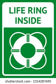 Pool life preserver ring sign. Emergency life saving equipment with graphic.