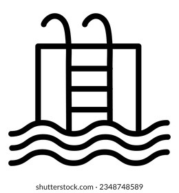 Pool line icon. Basin full of water with ladder illustration isolated on white. Swimming pool outline style designed for and app. Eps 10.