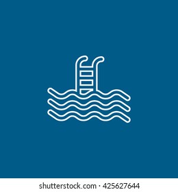 Pool Line Icon On Blue Background