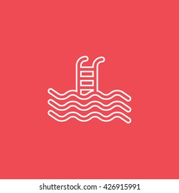 Pool Line Icon On Red Background