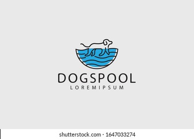 pool logo for dogs. illustration of a dog swimming in a pond. vector icon template