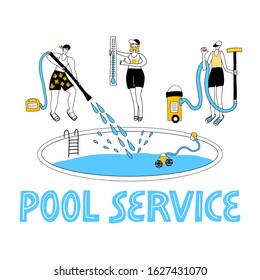 Pool maintenance. Happy business people.