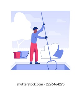 Pool maintenance isolated concept vector illustration. Repairman deals with pool cleaning, private house maintenance service, mold removal process using chemical substances vector concept.