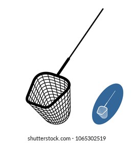 Pool net isolated. Pool cleaning net black silhouette illustration.