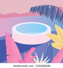 pool palm tree leaves summer time vacations design flat vector illustration