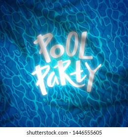 Pool Party Background with Water Ripple Texture, Tropical Leaves Shadow and Hand Writing Headline Text. Vector Holiday Illustration